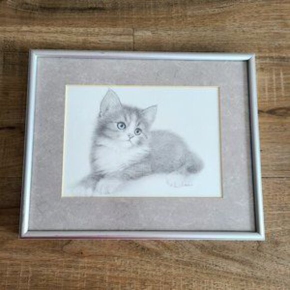 Signed by Virginia Miller framed art. Kitten portrait. - Picture 3 of 5